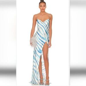 Retrofete Amika Dress in Blue Zebra Size Small NWT Maxi Silk
